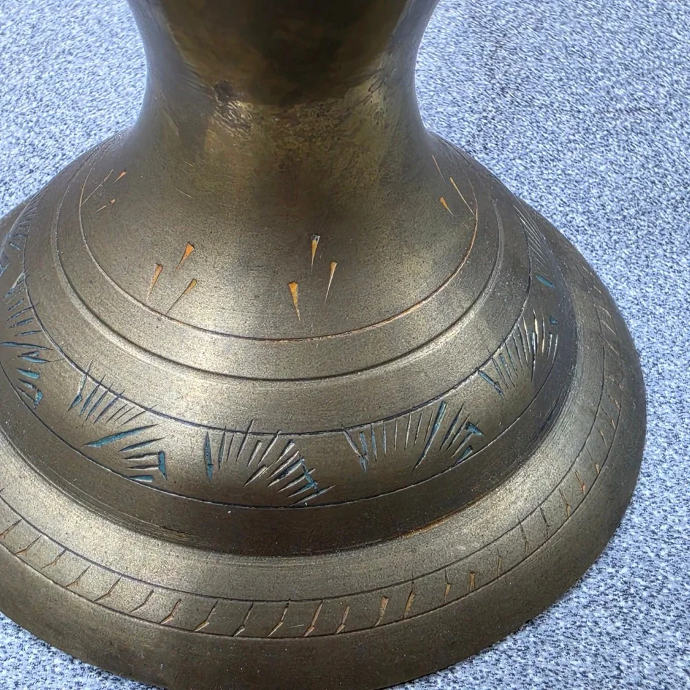 Colored Etched Brass Bud Vase Excellent Enamel‎ Detail